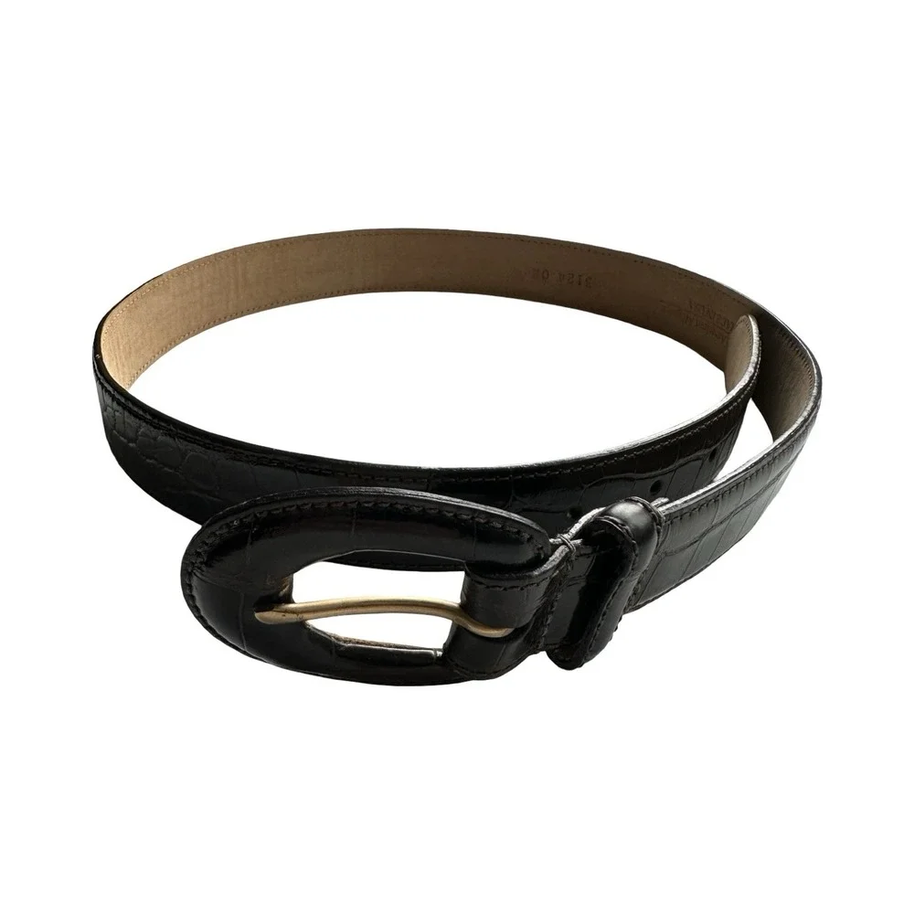 Bespoke Deep Brown Genuine American Alligator D Buckle Mens Belt Size S NWOT